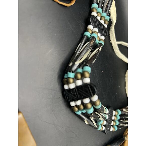 Hand Made Tribal/ Native Leather Tied Necklaces/ Untested Beads Stone Wood Mix - Picture 3 of 5